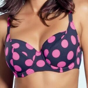 Fantasie Swimwear 38FF Ibiza Underwired Balcony Bikini Top 5374 Black Pink NWT
